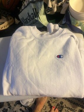 Reverse White Crewneck Sweatshirt with Small Multicolor Logo